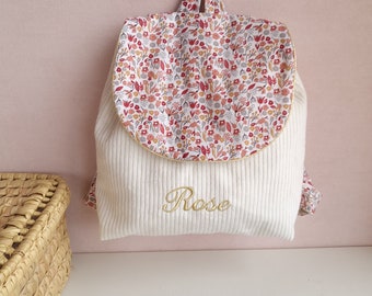 Personalized nursery or nursery child backpack in ivory velvet liberty fabric