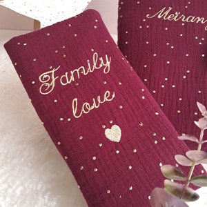 Personalized family booklet cover embroidered in double cotton gauze with small embroidered heart image 5