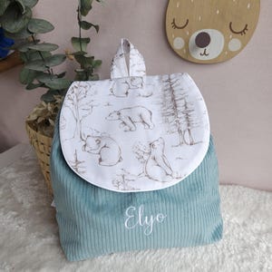 Sac à dos personnalisé enfant maternelle ou crèche en velours tissu animaux ours cadeau de naissance anniversaire