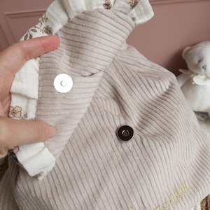 Personalized children's backpack - preschool or nursery bag with frills - beige velvet bag in double gauze floral fabric image 12