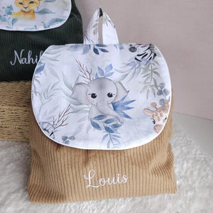 Sac à dos personnalisé enfant maternelle ou crèche en velours tissu animaux cadeau de naissance