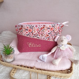 Trousse de toilette personnalisée fleurie ou maquillage pour bébé enfant et adulte