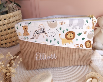 Trousse de Toilette Enfant Personnalisée - trousse bébé à langer en velours et coton animaux jungle