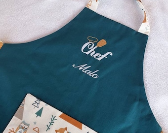 Personalized handmade embroidered children's kitchen apron for boy's girl's birthday gift