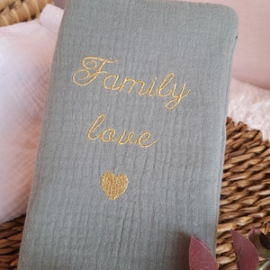 Personalized family booklet cover embroidered in double cotton gauze with small embroidered heart image 4