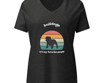 Funny Bulldog V-Neck Shirt: Vintage Dog Lover Tee