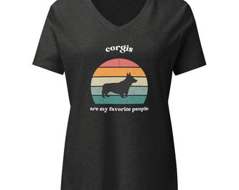 Retro Corgi V-Neck Shirt: Corgis Are My Favorite People
