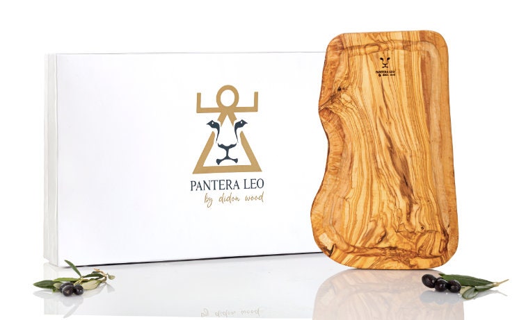 Coffret Planche Rustique à Steak en Bois d'olivier avec Fente et Groove, Planche Barbecue Griffe Ril