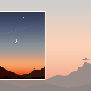 lua pôster | Pôr do sol| Nascer do sol | Noite | Arte de parede | Gráficos vetoriais | Decoração de Interiores | Arte Mínima