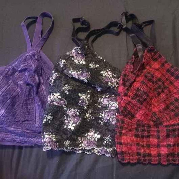 Plus Size Longline Bralette / Crop Top Torrid Size 1 | Purple, Black /Floral, Black & Red Plaid | XL/1X