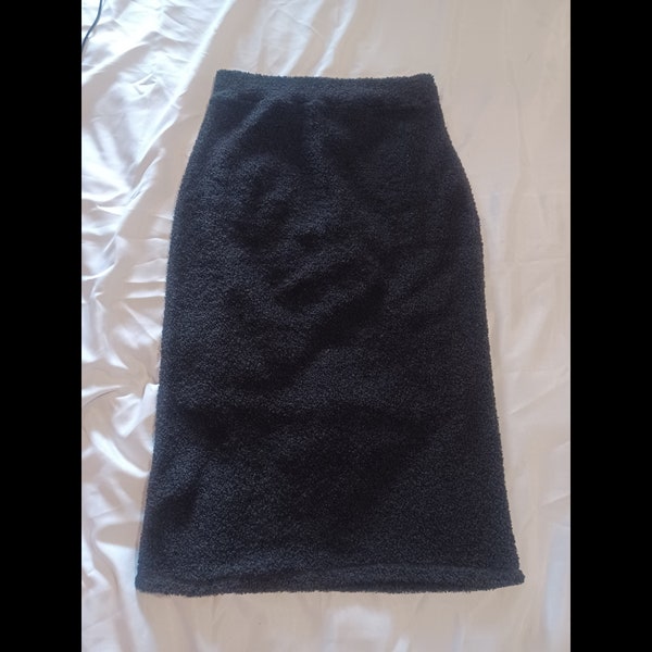 Black Boucle Pencil Skirt  | Teddy Bear Soft Midi Skirt | Size L/XL
