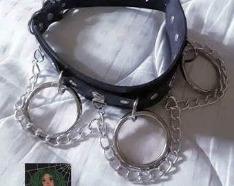 Leather O-ring & Chain Choker Collar Necklace | Fetishwear