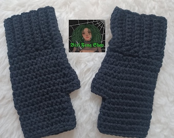 Black Crocheted Fingerless Mittens Size S/M