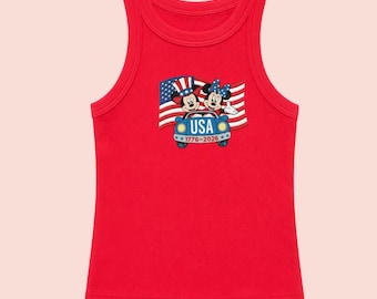 4th of July disney embroidered red tank top for toddlers and girls, 4th of July tops for girls, 4th of July 2026, mickey and minnie