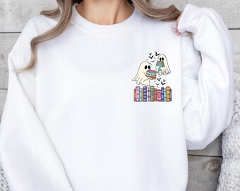 Ghost Reading Book Sweatshirt, Halloween Book Lover Jumper