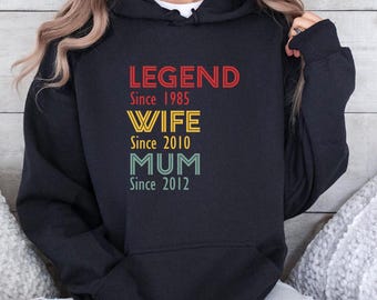 Legend Wife Mum Hoodie, Personalised Mum Top, Nanny To Be, Custom Mummy Hoodie, Mothers Day Hoodie, Mama Gifts, Wifey Hoodie