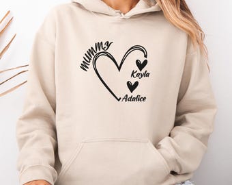 Custom Heart Mum Hoodie, Mummy Hoodie, Granny Hoodie, Grandma To Be Gift, Mothers Day Jumper, New Nanny Top, Personalised Mom