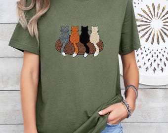 Camiseta con estampado de gatos en hilo de ganchillo, camiseta de imitación de ganchillo, camiseta para amantes de los gatos, regalo divertido para amantes de los gatos, camiseta para dueños de gatos, regalos para amantes de los animales, camiseta para mamás de gatos