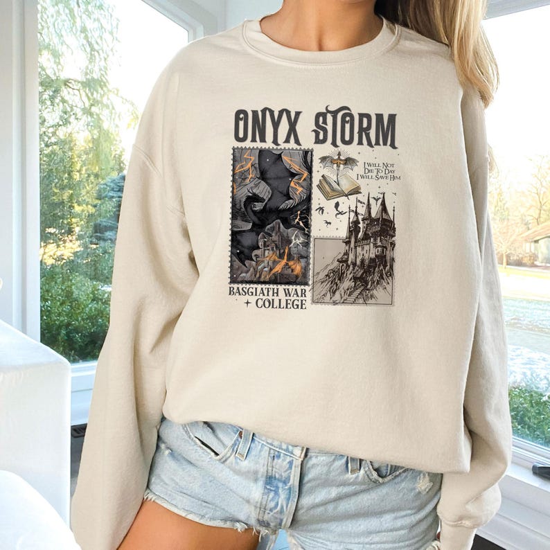 Onyx Storm-sweater, Andarna-sweater, Dragon Rider-trui, Fourth Wing-sweater, Fantasy-sweater, leesgrage sweater afbeelding 1