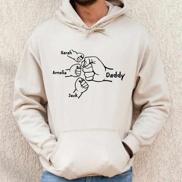 Papa Hoodie, Daddy Hoodie, Daddy Geschenke, Opa Pullover, neue Papa Geschenk, personalisierte Name, Fist Bump Pullover, Sohn und Tochter, Vaters Hoodie