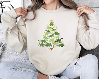 Sudadera de árbol de dinosaurio, suéter navideño de dinosaurio, sudadera de árbol Rex, suéter Merry Dinomas, lindo regalo de dinosaurio, regalo para amantes de los dinosaurios