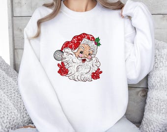 Bluza z Mikołajem, sweter z Mikołajem, koszulka z cekinami, sweter retro z Mikołajem, bluza świąteczna, bluza świąteczna, top na imprezę świąteczną
