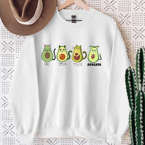 Felpa con avocado, felpa con cappuccio con gatto carino, felpa con gatto, top da donna con gatto, felpa con cappuccio con pianta, regalo per amanti dei gatti, maglietta con avocado, maglione vegano, regalo per mamma gatta