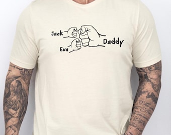 Daddy Fist Bump Shirt, Personalised Dad Shirt, Daddy To Be Gift, New Dad Gifts, Fist Bump Shirt, Dad Matching Son & Daughter, Kids Name Tee