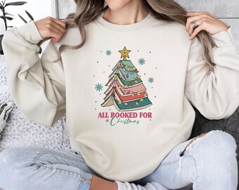 Sudadera con Árbol de Libros Navideño, Top Navideño con Libros, Suéter para Ratoncitos de Biblioteca, Bonito Regalo Navideño, Navidad para Mujer, Regalo para Amantes de los Libros, Suéter Navideño
