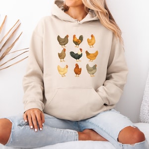 Funny Chicken Hoodie, Farm Animal Roster, Rustic Chicken Top, Chicken Lady Hoodie, Country Chicken Top, Chicken Hoodie, Chicken Lover Gift