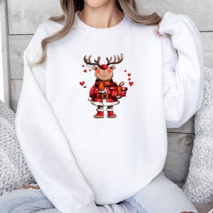 Quirky Reindeer Sweatshirt, Santa Deer Sweatshirt, Xmas Reindeer Top,  Winter Deer Sweater, Merry Christmas, Christmas Deer, Kids Xmas Top