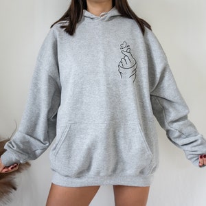 Finger Heart Hoodie, Love Hoodie, Love Yourself Hoodie, K-Pop Hoodie, K-Drama Hoodie, Korean Finger Sweatshirt, K Pop Gift, Finger Heart Top image 5