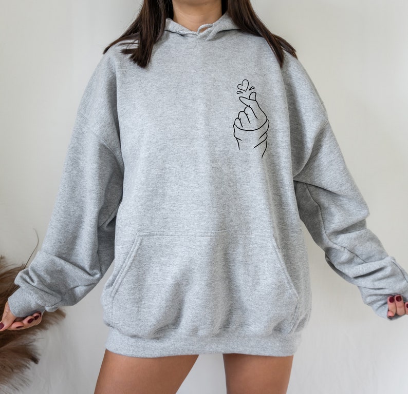 Finger Heart Hoodie, Love Hoodie, Love Yourself Hoodie, K-Pop Hoodie, K-Drama Hoodie, Korean Finger Sweatshirt, K Pop Gift, Finger Heart Top image 5