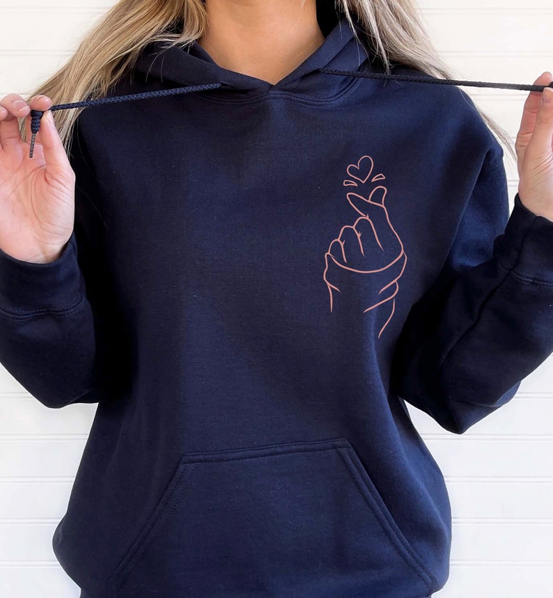Finger Heart Hoodie, Love Hoodie, Love Yourself Hoodie, K-Pop Hoodie, K-Drama Hoodie, Korean Finger Sweatshirt, K Pop Gift, Finger Heart Top image 4