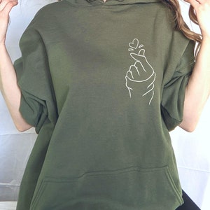 Finger Heart Hoodie, Love Hoodie, Love Yourself Hoodie, K-Pop Hoodie, K-Drama Hoodie, Korean Finger Sweatshirt, K Pop Gift, Finger Heart Top image 3