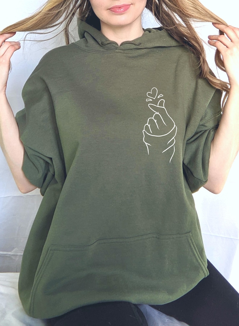 Finger Heart Hoodie, Love Hoodie, Love Yourself Hoodie, K-Pop Hoodie, K-Drama Hoodie, Korean Finger Sweatshirt, K Pop Gift, Finger Heart Top image 3