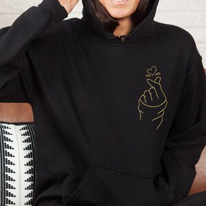 Finger Heart Hoodie, Love Hoodie, Love Yourself Hoodie, K-Pop Hoodie, K-Drama Hoodie, Korean Finger Sweatshirt, K Pop Gift, Finger Heart Top image 2