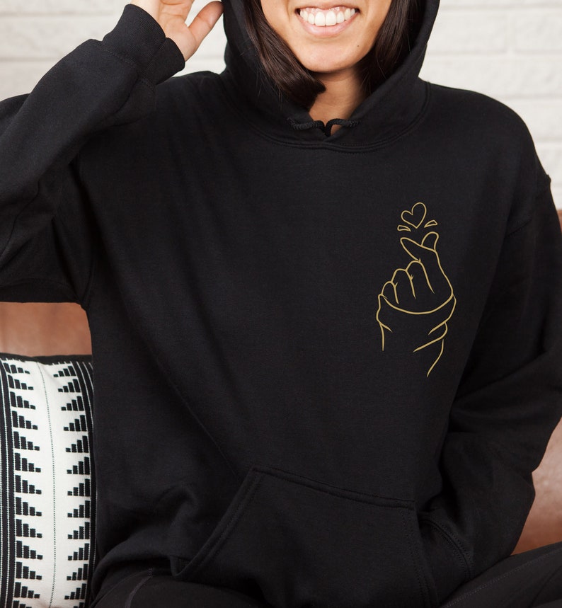 Finger Heart Hoodie, Love Hoodie, Love Yourself Hoodie, K-Pop Hoodie, K-Drama Hoodie, Korean Finger Sweatshirt, K Pop Gift, Finger Heart Top image 2