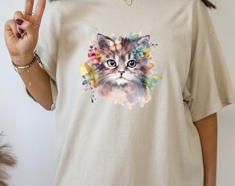 Floral Cat Shirt, Cat Tshirt, Cat Print, Gift For Cat Lover, Cat Mama Shirt, Cat Owner Gift, Cat Mum Gift, Funny Cat Shirt, Cat Shirt Women