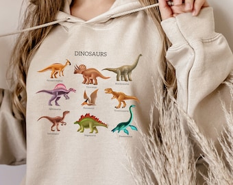 Dinosaurs Wild Nature Hoodie, Cute Dinosaur Jumper, Wild Life Dinosaur Birthday Gift, Dinosaurs Names Pictures Sweatshirt, Vintage Retro Top