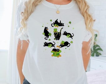 St Patricks Shirt, Shamrock Shirt, Lucky T Shirt, Cat Gifts, Irish Shirt, St Patricks Day Gift, Four Leaf Clover, Cat Shirt, Cat Lover Gift