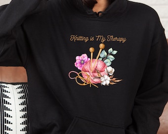 Sudadera de punto, regalo de artesanía, tejer es mi terapia, sudadera de terapia, regalo de tejido, sudadera de crochet, regalo para tejedores, regalo para la abuela