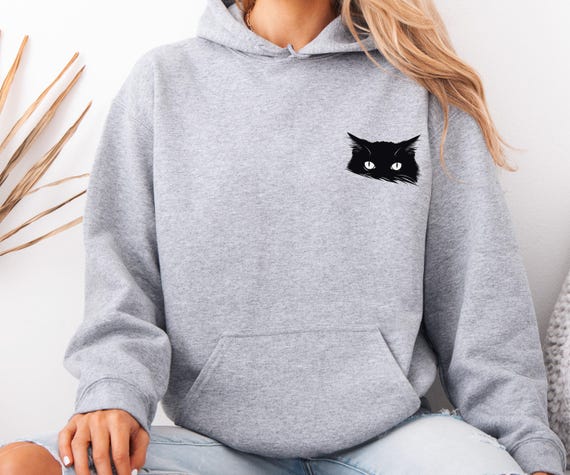 Peeking Black Cat Hoodie, Cat Lover Gifts, Black Cat Jumper, Funny ...