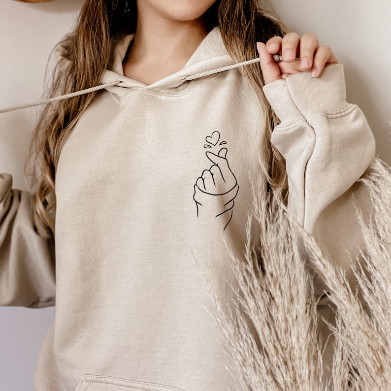 Finger Heart Hoodie, Love Hoodie, Love Yourself Hoodie, K-Pop Hoodie, K-Drama Hoodie, Korean Finger Sweatshirt, K Pop Gift, Finger Heart Top image 1