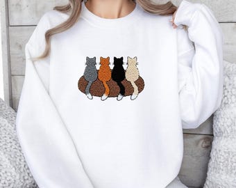 Sudadera con estampado de gatos tejida a mano con ganchillo, jersey de gatos a crochet, suéter para amantes de los gatos, regalo divertido para amantes de los gatos, jersey para dueños de mascotas, sudadera infantil con estampado de gatos