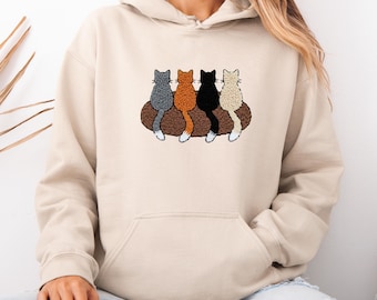 Sudadera con capucha de gatos tejida con hilo de gancho, Top de gatos a crochet, Sudadera para amantes de los gatos, Regalo divertido para amantes de los gatos, Sudadera para dueños de mascotas, Regalos para amantes de los animales, Sudadera para mamás de gatos