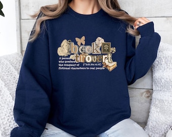 Sweat-shirt Booktrovert, haut collage rétro, haut de livre papillon, pull livre de fleurs, cadeau rat de bibliothèque, pull livresques