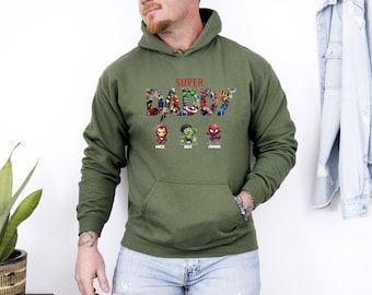 Super Daddy Avengers Hoodie, Custom Kids Names, Fathers Day Gift, New Dad Pullover