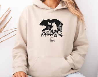 Mama Bear Hoodie, Bear Cubs Hoodie, Custom Mama Bear Top, Floral Mama Hoodie, Mama Birthday Gift, Wildflower Hoodie, Mothers Day Hoodie