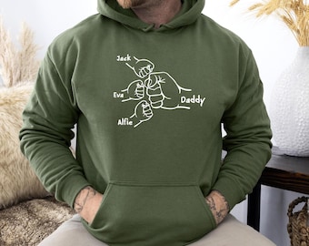 Fist Bump Dad Hoodie, Fathers Day Hoodie, Papa Hoodie, Daddy Gifts, Grandpa Jumper, New Dad Gift, Kids Names Fist Bump, Son and Daughter